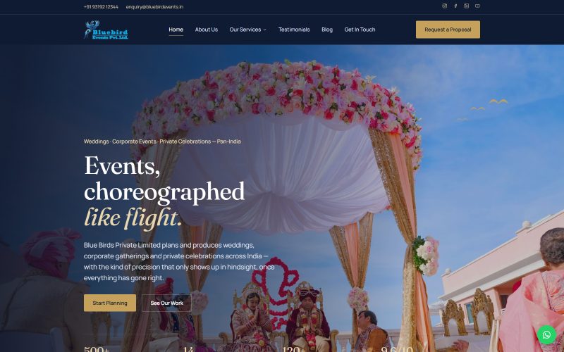 Blue Birds Events — Event Management website built by CodesDen
