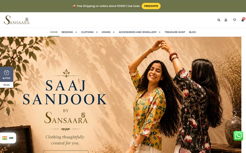 Sansaara — Handmade Decor Store website built by CodesDen