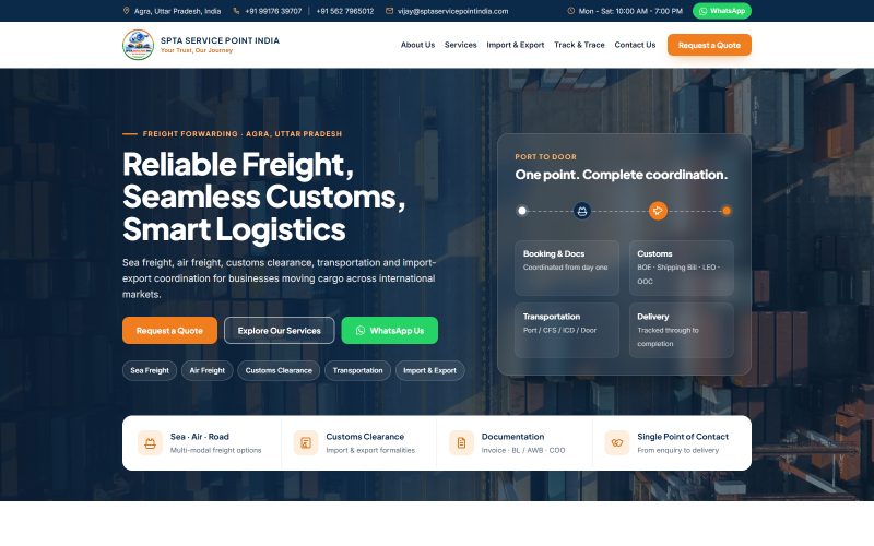 SPTA Service Point India — Logistics Website website built by CodesDen
